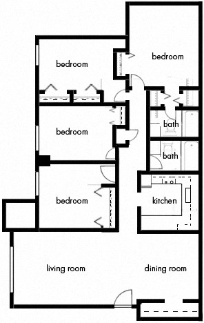 Floor plan for 4 beds, 1 bath, 1177 sqft
